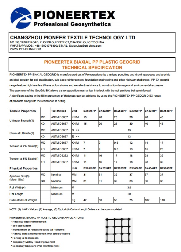 GEOGRID BIAXIAL PIONEERTEX PP